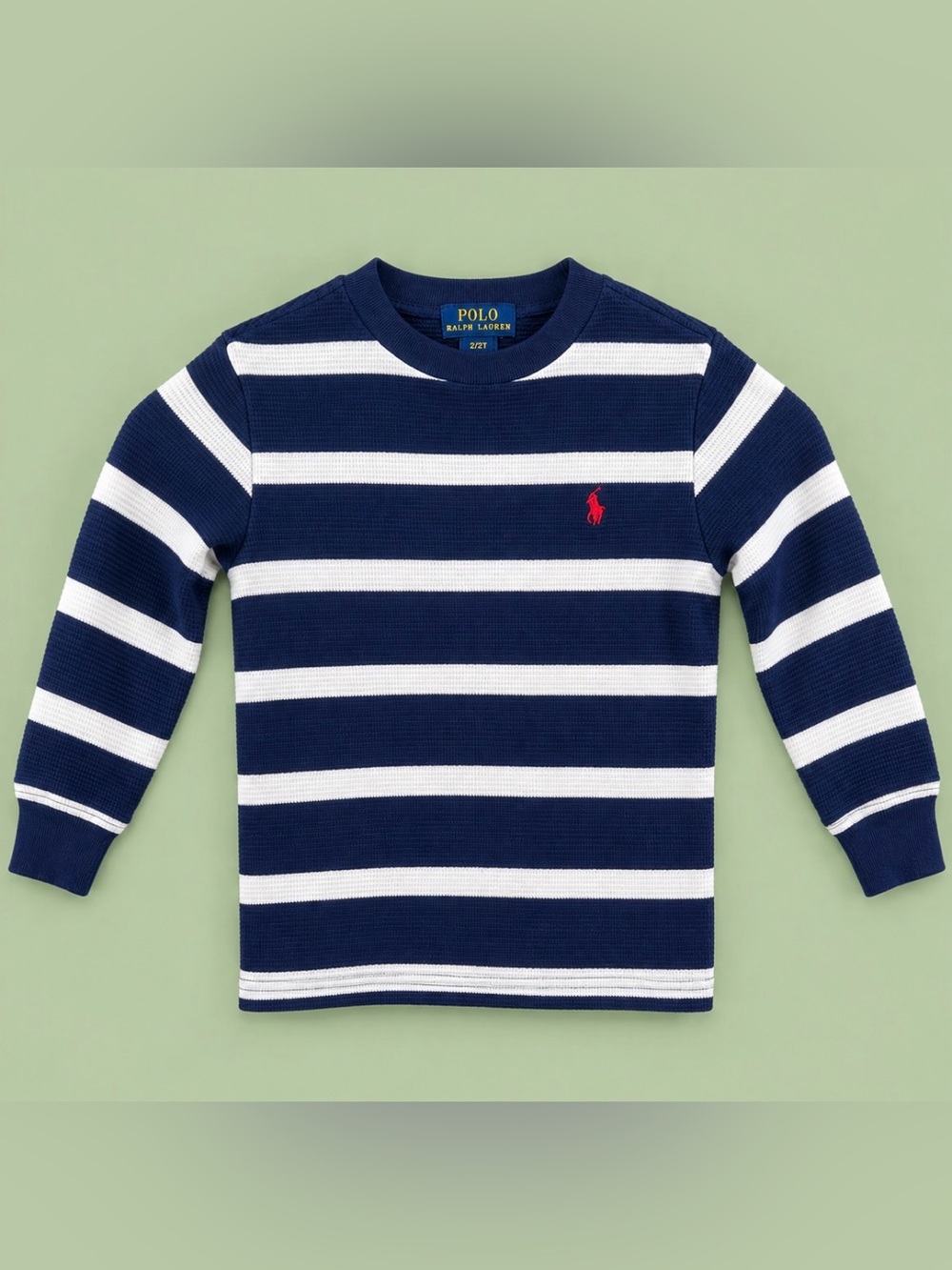 Polo Ralph Lauren Boys Striped Waffle Knit Shirt Navy White 2T